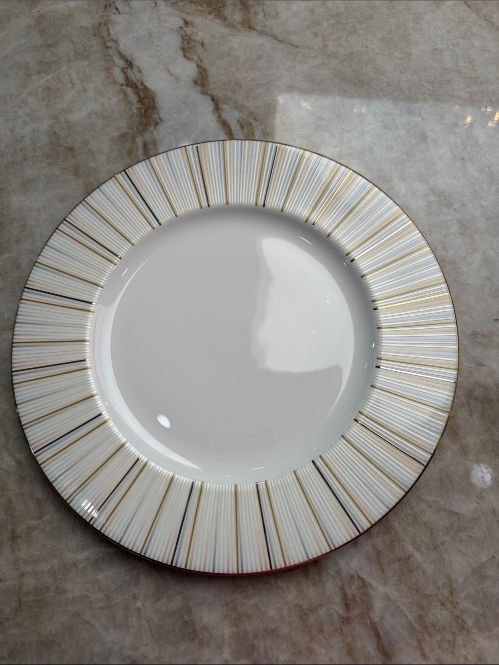 Prouna White Charger Plate with Gold and Black Stripe Accent